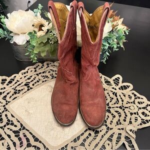 Wrangler Vintage Red Burgundy Suede Leather Western Cowgirl Boots Sz 8 USA Made